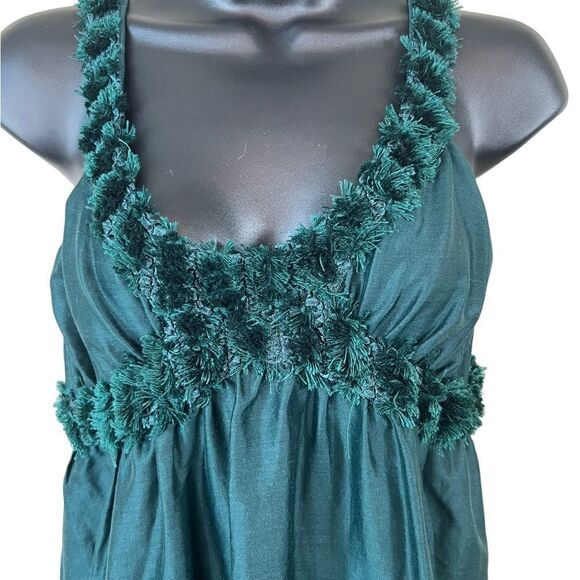 Max Studio Emerald Silk/Linen Blend Dress with Pom Pom Detail - Picture 2 of 12